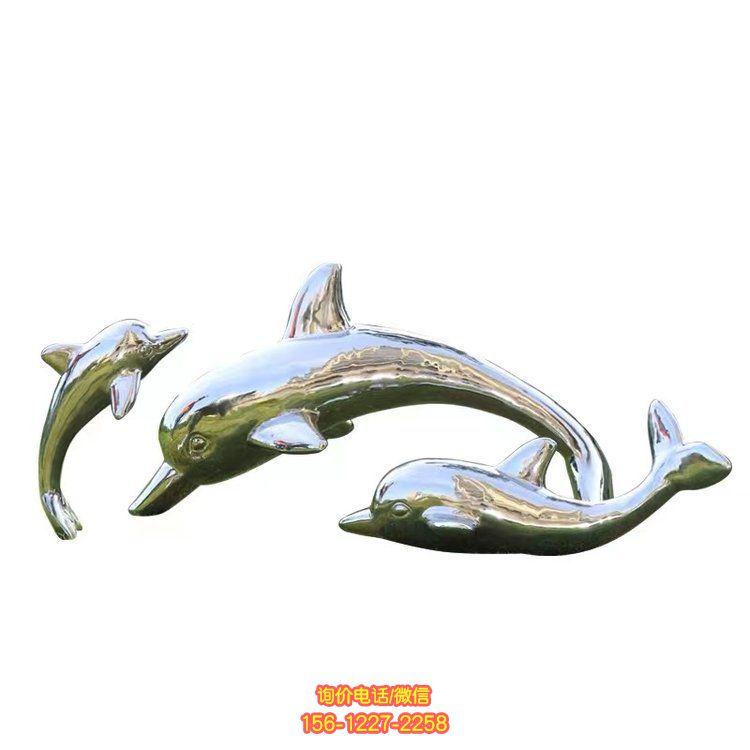 不銹鋼鏡面海豚雕塑，美化園林景觀