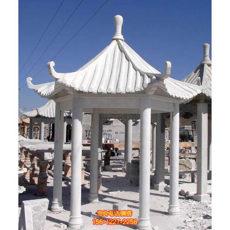 寺廟門口擺放仿古大理石六角休閑涼亭 寺廟門口擺放仿古大理石六角休閑涼亭