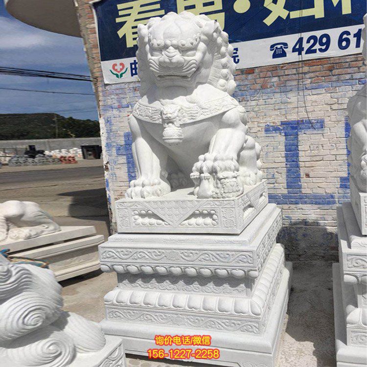 庭院門口大理石石雕戶外園林庭院一對鎮宅獅子雕塑