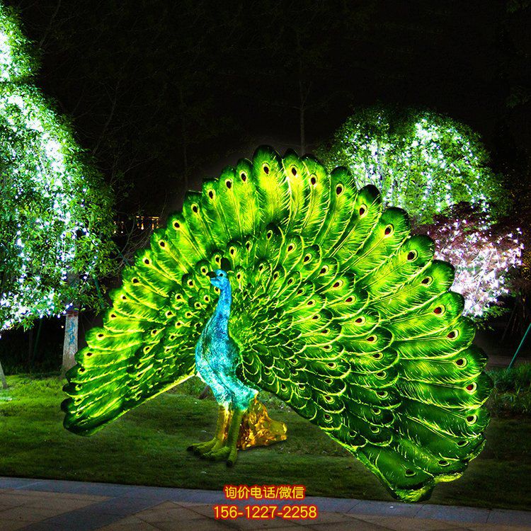 發光孔雀，開屏孔雀仿生動物雕塑