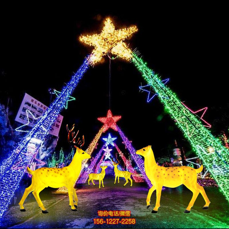 公園景區玻璃鋼彩繪照明發光梅花鹿雕塑