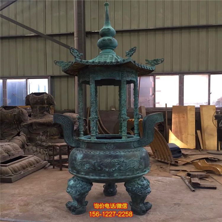 景區寺院仿古做舊元寶香爐青銅雕塑