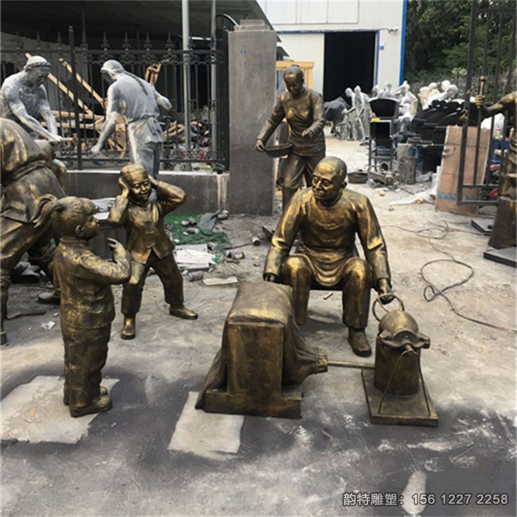 老頭蹦爆米花雕塑，老式爆米花雕塑