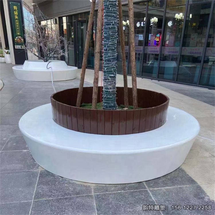 定做玻璃鋼坐凳式樹池，仿腐木異形樹池坐凳