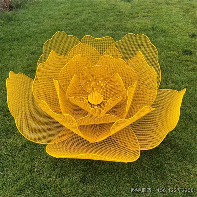 不銹鋼發光花朵雕塑，不銹鋼絲編織花朵雕塑