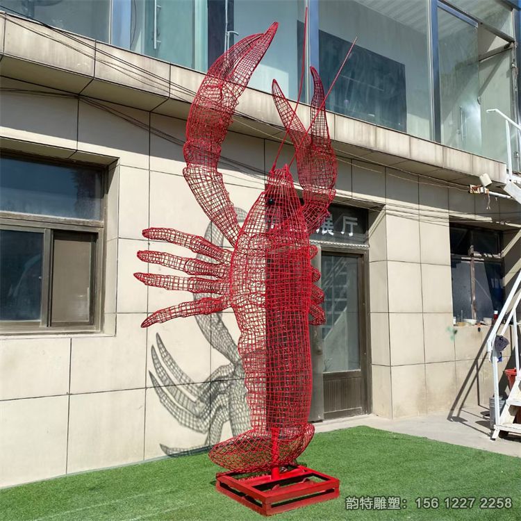 不銹鋼鏤空龍蝦雕塑加工廠，定做不銹鋼發光龍蝦雕塑