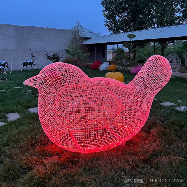 不銹鋼發光小鳥雕塑，不銹鋼鏤空小鳥雕塑